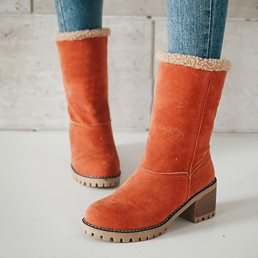 Stiefeletten Damen gefüttert mit Blockabsatz und Fleece-Kragen