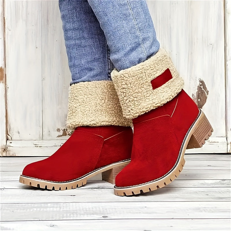Stiefeletten Damen gefüttert mit Blockabsatz und Fleece-Kragen