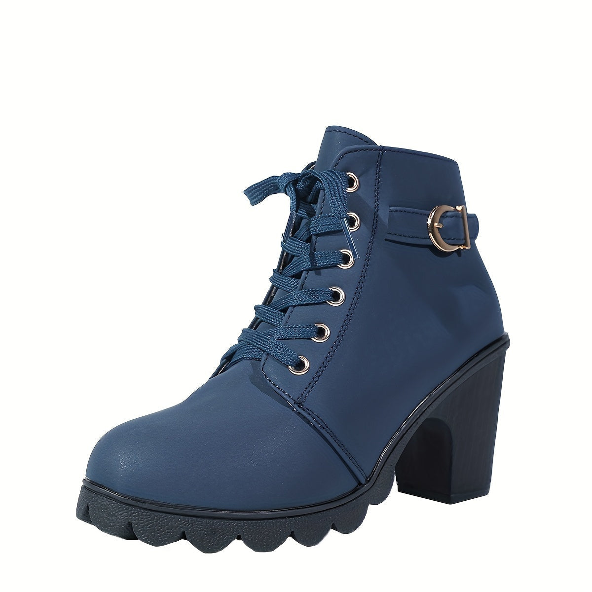Stiefeletten Damen mit Blockabsatz, Schnürung und Seitenzipper