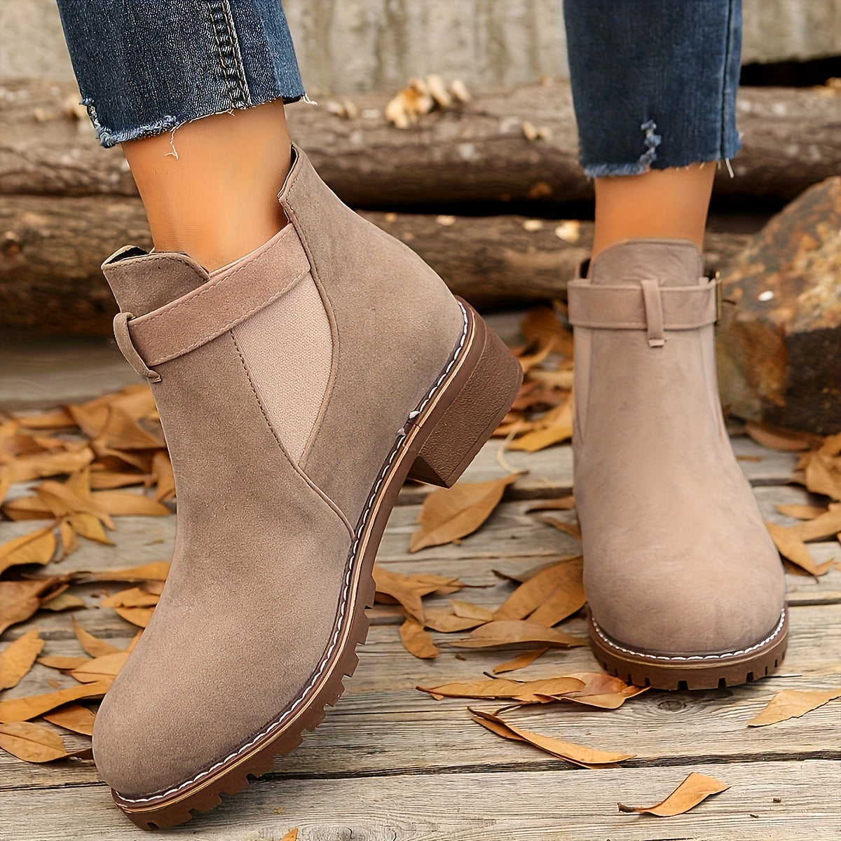 Stiefeletten Damen mit Blockabsatz und Schnalle für den Alltag