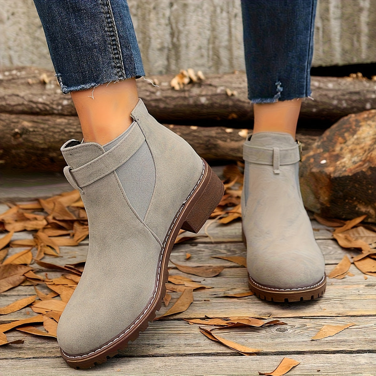 Stiefeletten Damen mit Blockabsatz und Schnalle für den Alltag