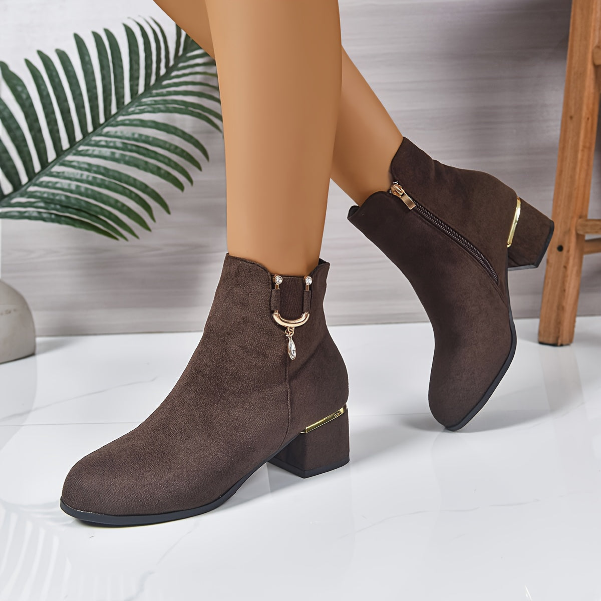 Stiefeletten Damen mit Blockabsatz und seitlichem Reißverschluss