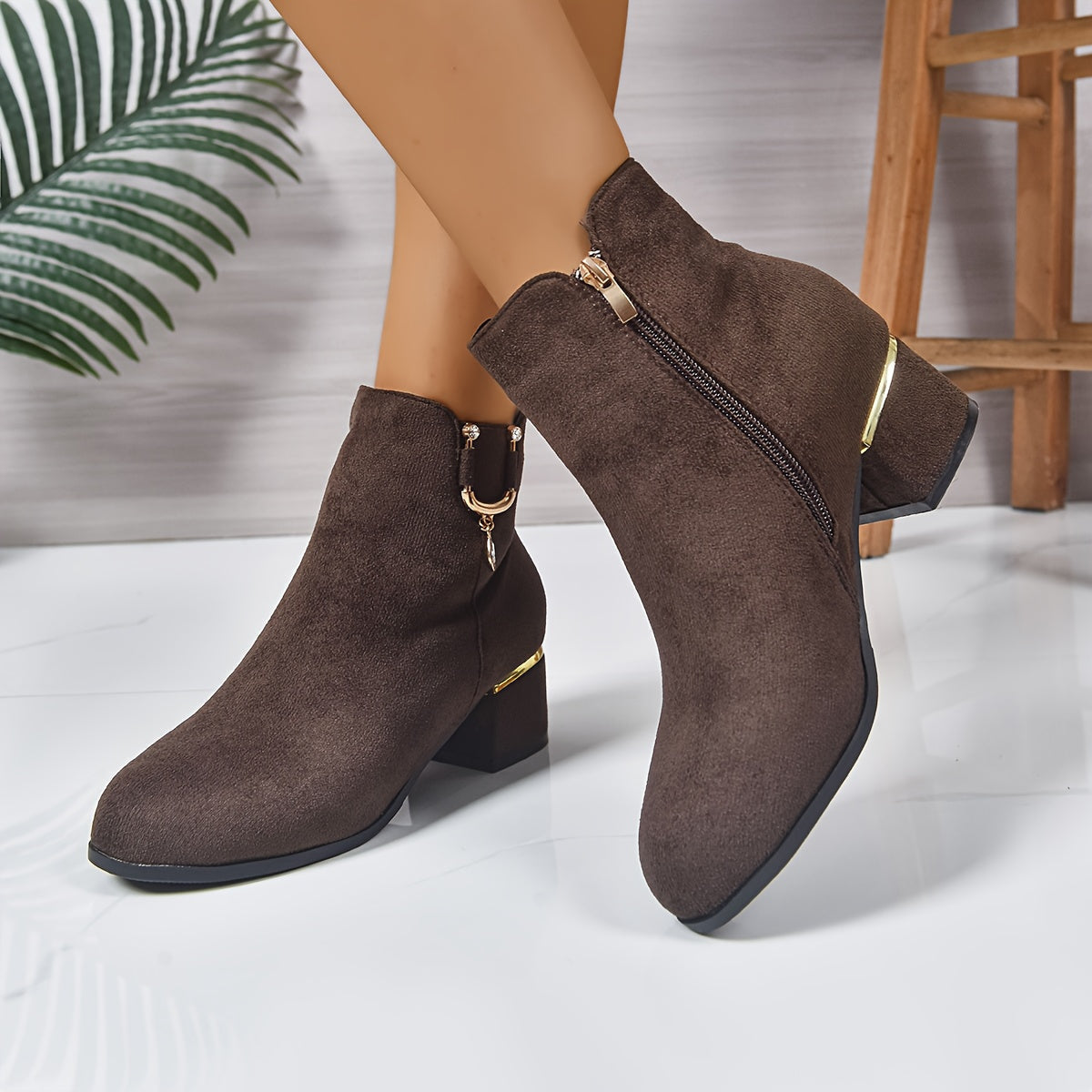 Stiefeletten Damen mit Blockabsatz und seitlichem Reißverschluss