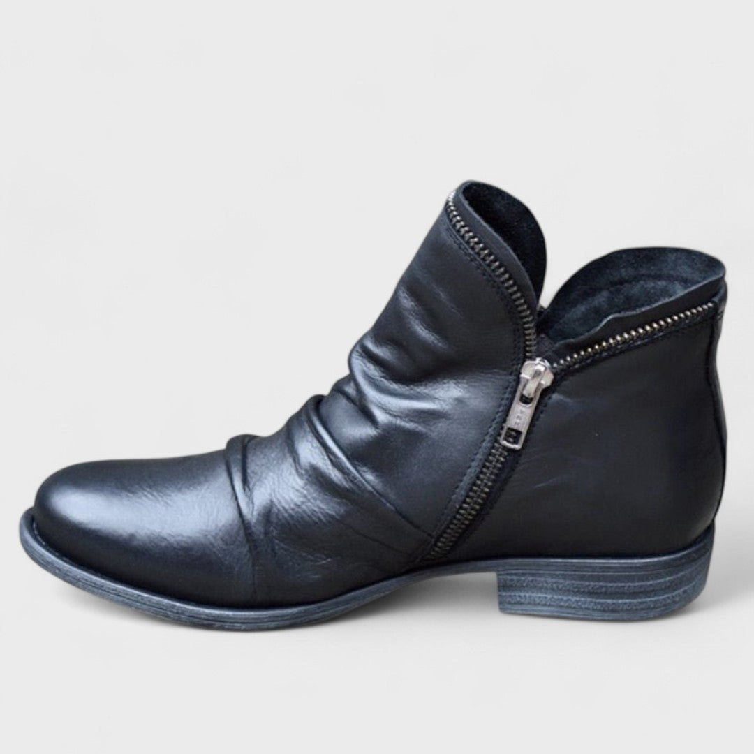 Stiefeletten Damen mit Doppelreißverschluss und Blockabsatz aus Leder