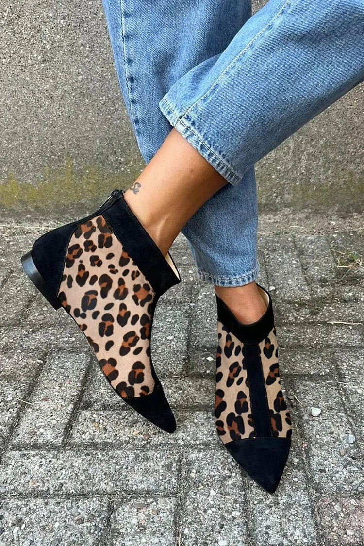 Stiefeletten Damen mit Leopardenmuster und spitzer Zehenpartie