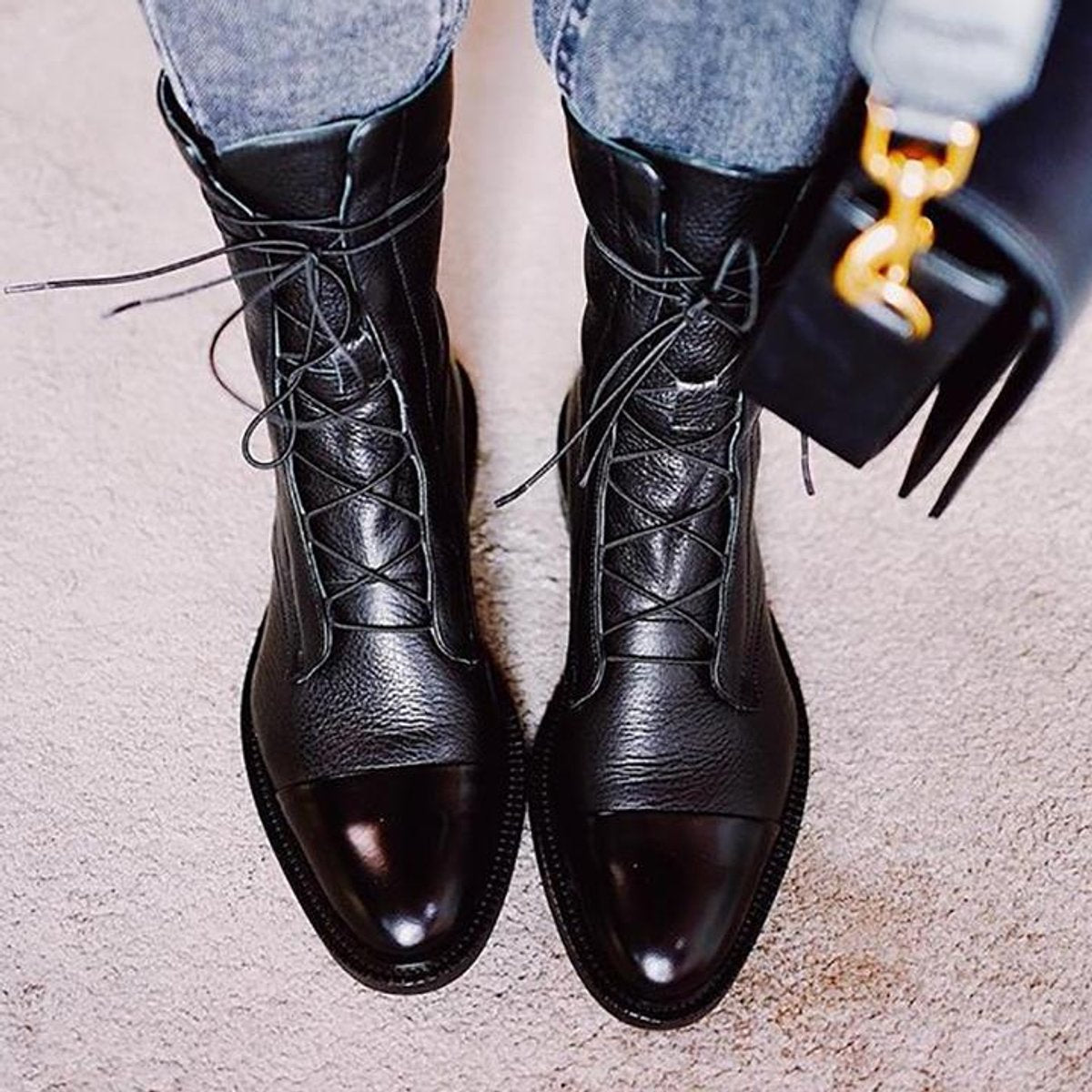 Stiefeletten Damen mit Schnürung und Zehenkappe aus Öko-Leder
