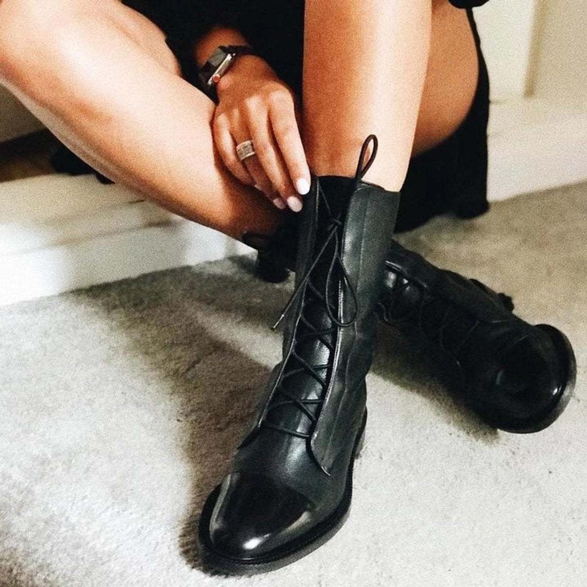 Stiefeletten Damen mit Schnürung und Zehenkappe aus Öko-Leder