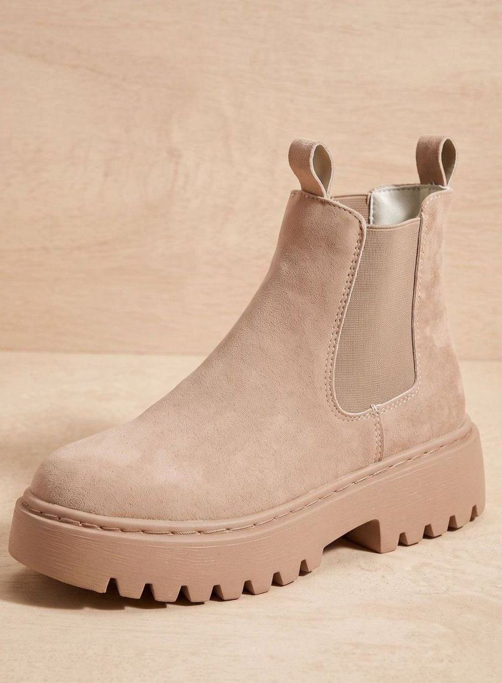 Stiefeletten Damen Chelsea Boots Slip on Plateausohle Wildlederoptik