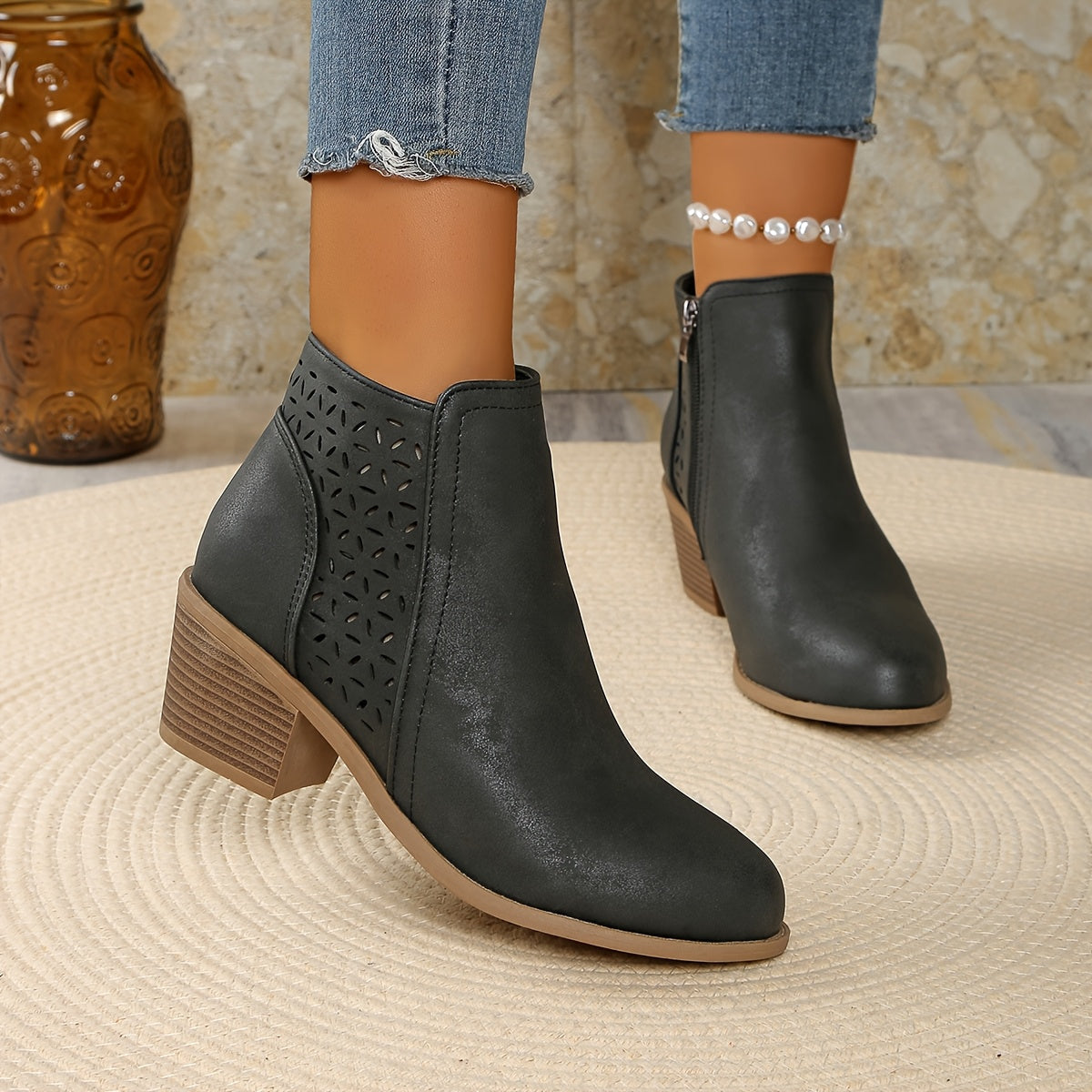 Stiefeletten Damen zum Hineinschlüpfen mit seitlichem Reißverschluss