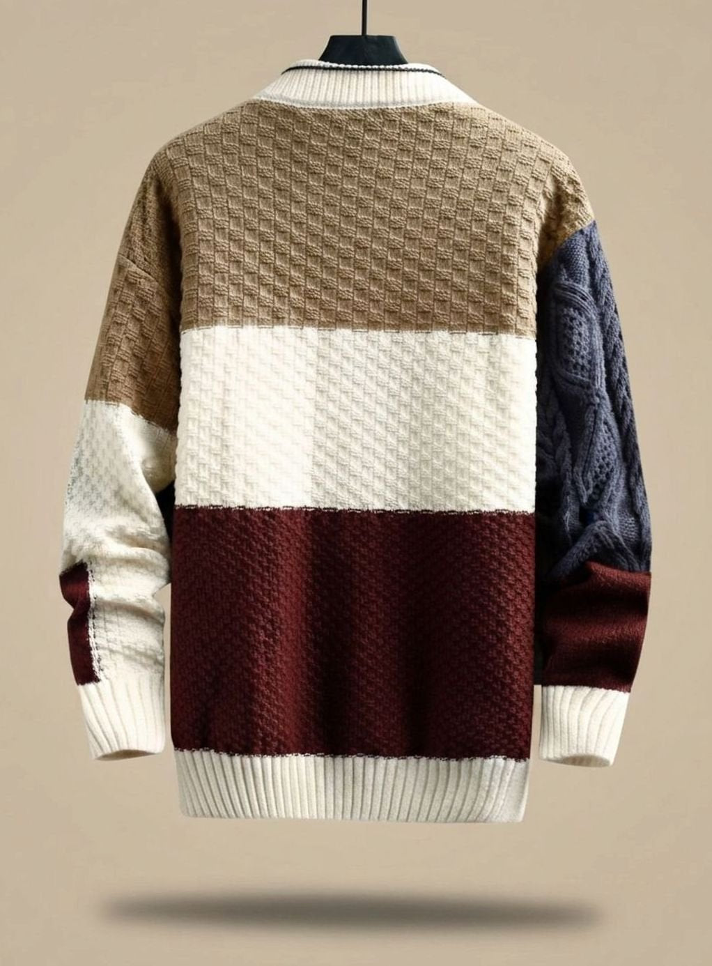Strickjacke Herren Winter mit Colorblock und Zopfmuster in Grobstrick
