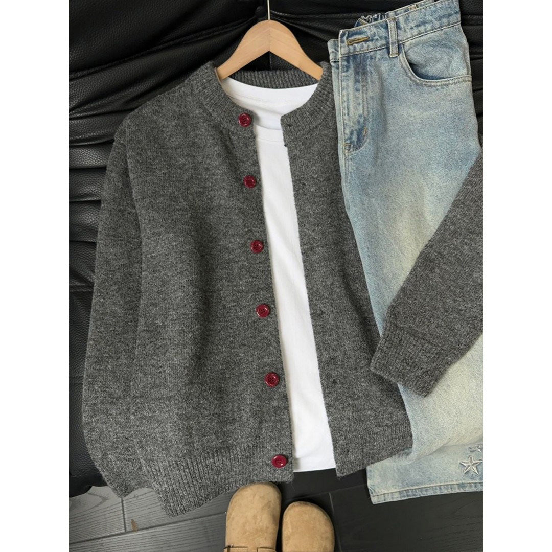 Strickjacke mit Rundhals und Knopfleiste für Herren