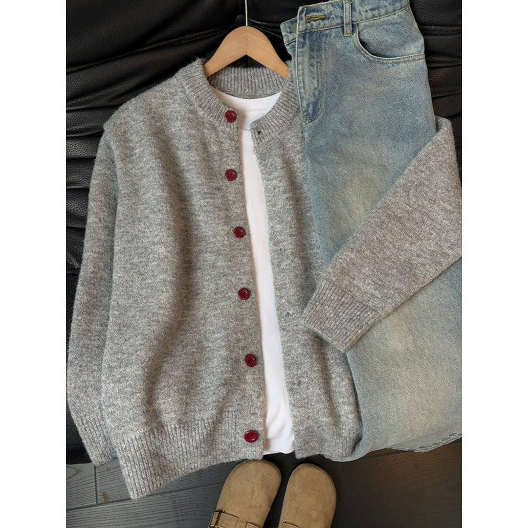 Strickjacke mit Rundhals und Knopfleiste für Herren