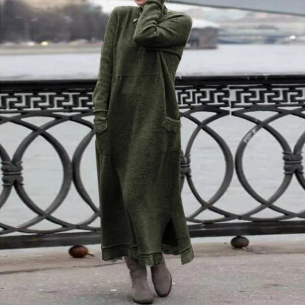 Strickkleid in Maxilänge mit Seitenschlitzen und Taschen für Damen