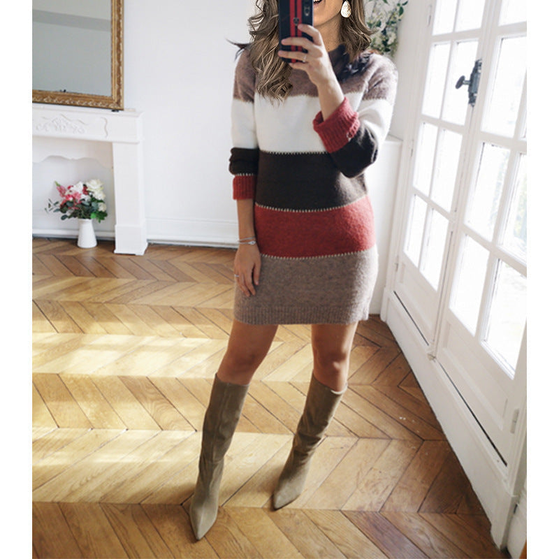 Strickkleid mit Blockstreifen und Rippsaum für Damen