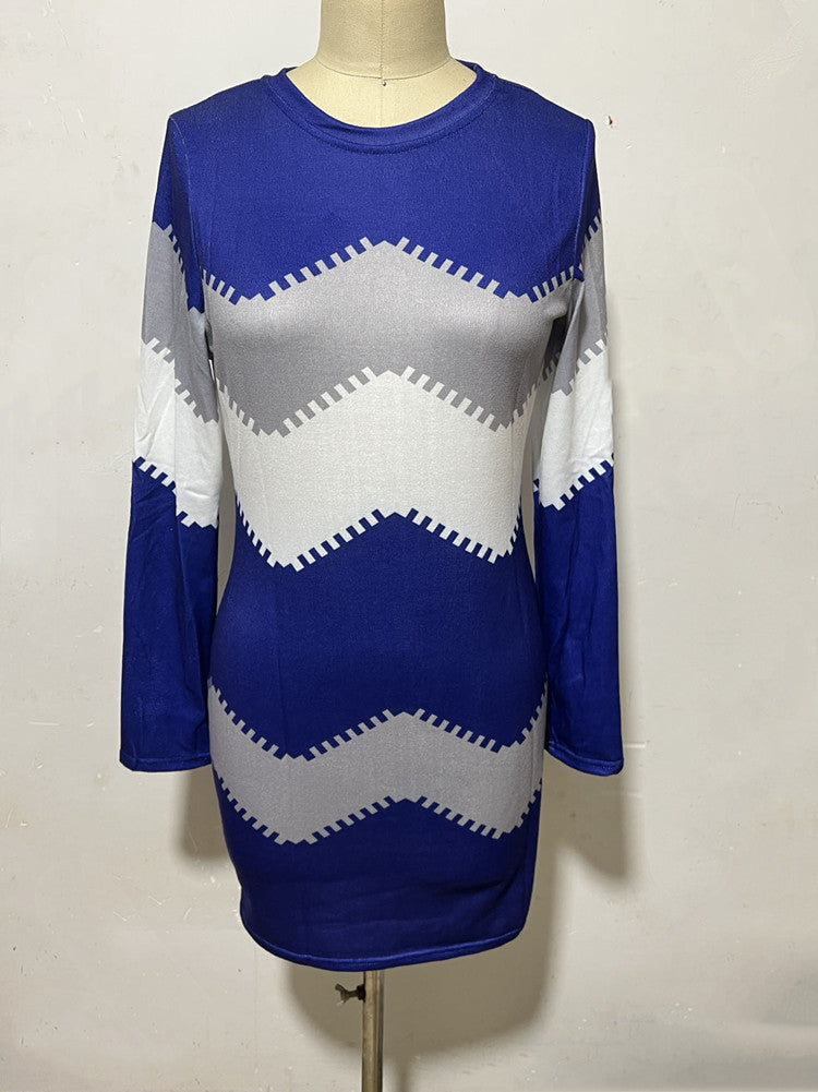 Strickkleid mit Chevron-Muster und Rundhalsausschnitt für Damen