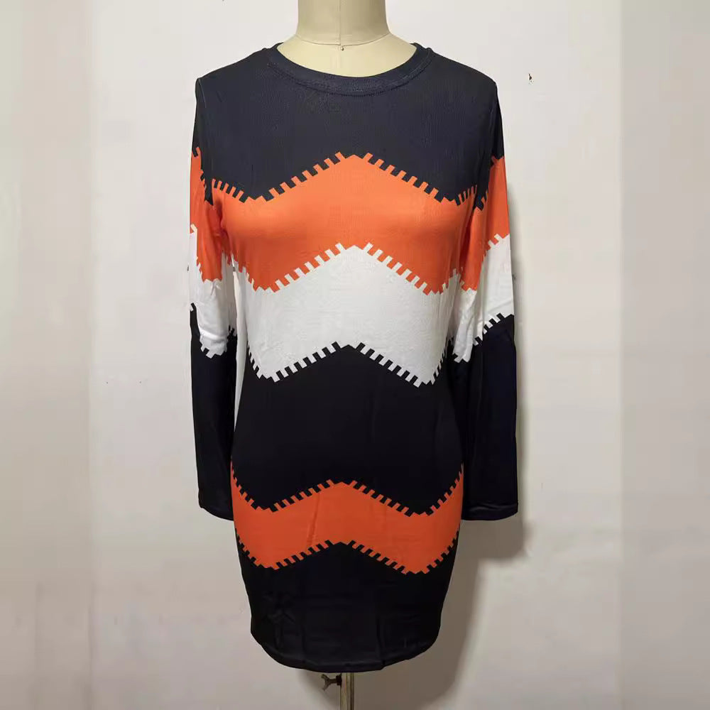 Strickkleid mit Chevron-Muster und Rundhalsausschnitt für Damen