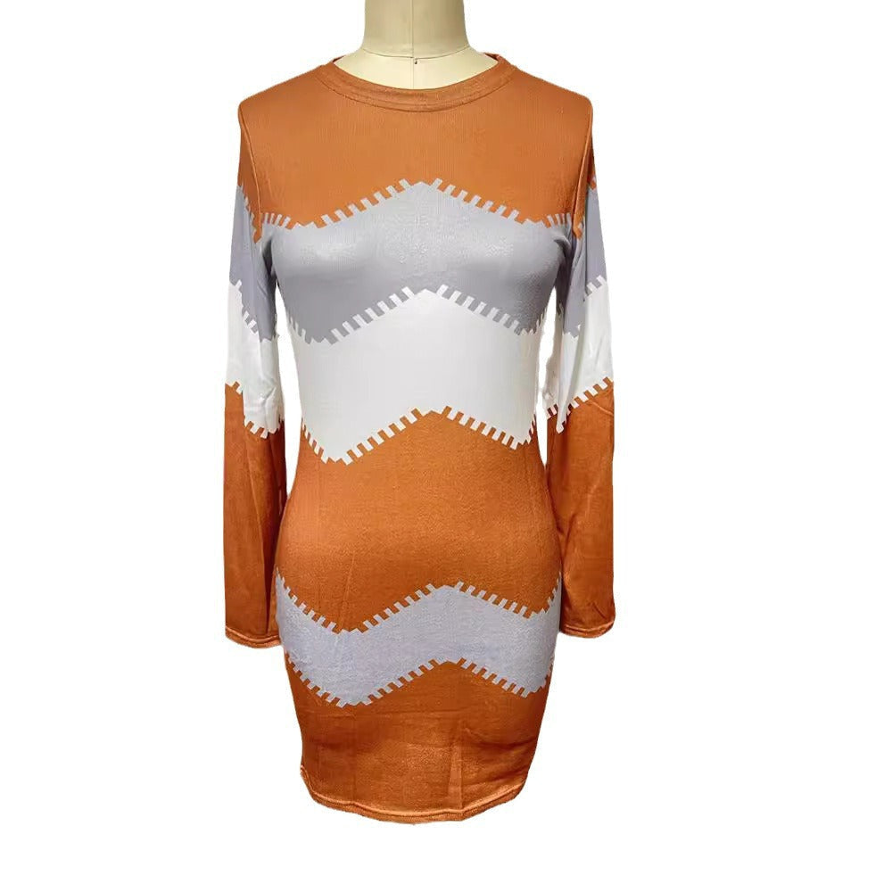 Strickkleid mit Chevron-Muster und Rundhalsausschnitt für Damen