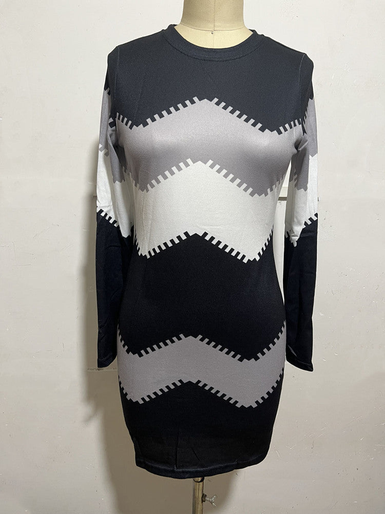 Strickkleid mit Chevron-Muster und Rundhalsausschnitt für Damen