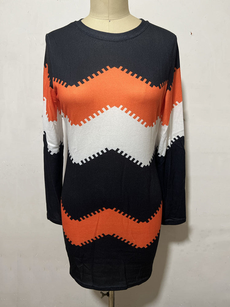 Strickkleid mit Chevron-Muster und Rundhalsausschnitt für Damen