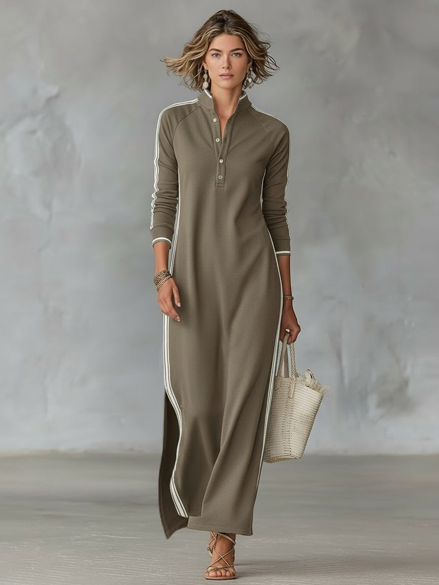 Strickkleid in Maxilänge mit Kragen und Knöpfen für Damen