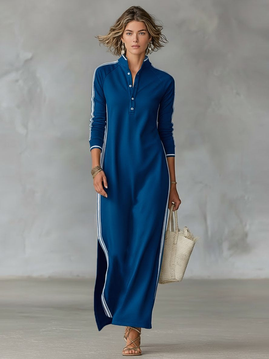 Strickkleid in Maxilänge mit Kragen und Knöpfen für Damen