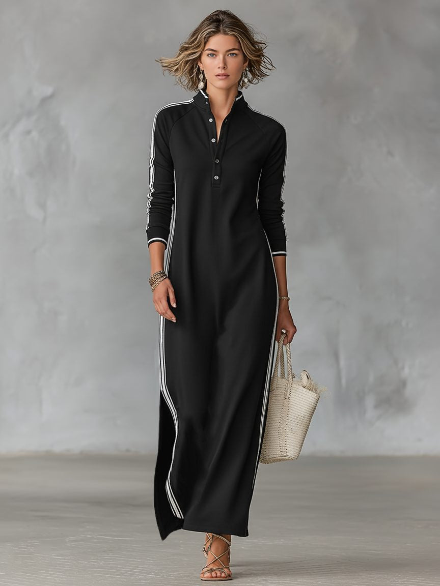 Strickkleid in Maxilänge mit Kragen und Knöpfen für Damen