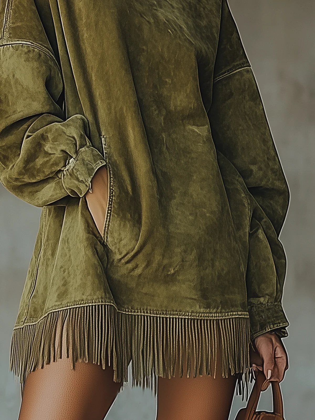 Strickkleid mit weitem Schnitt und Fransensaum für Damen
