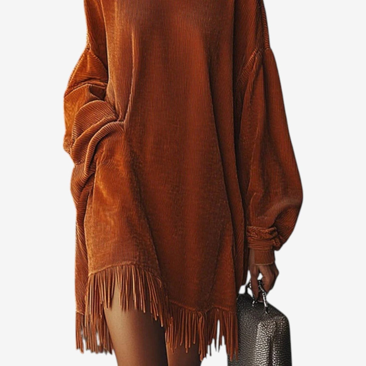 Strickkleid mit Rippenstruktur und Fransensaum für Damen