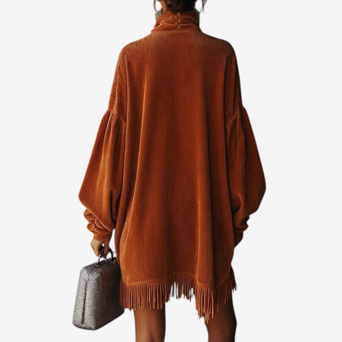 Strickkleid mit Rippenstruktur und Fransensaum für Damen
