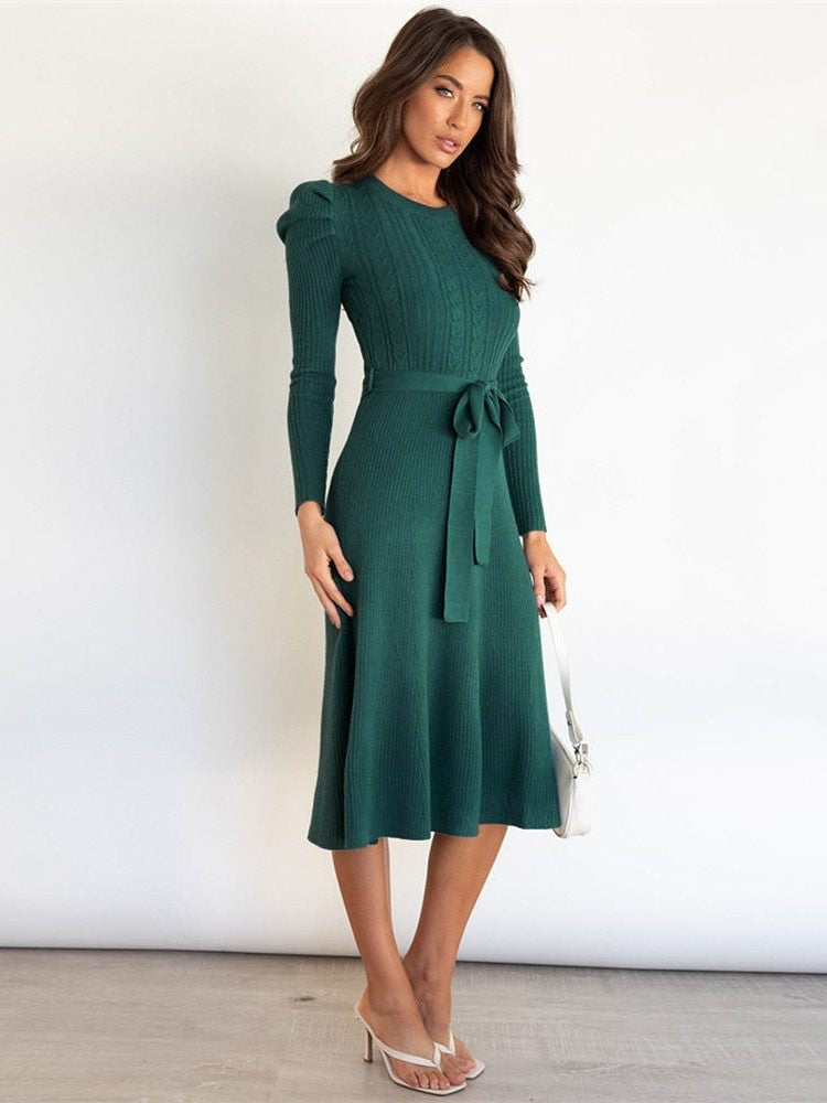 Strickkleid mit Rippstruktur und Bindegürtel für Damen