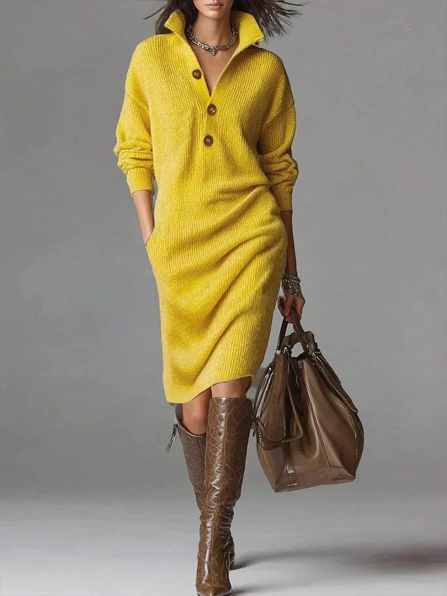 Strickkleid mit Rippstruktur und Knöpfen für Damen