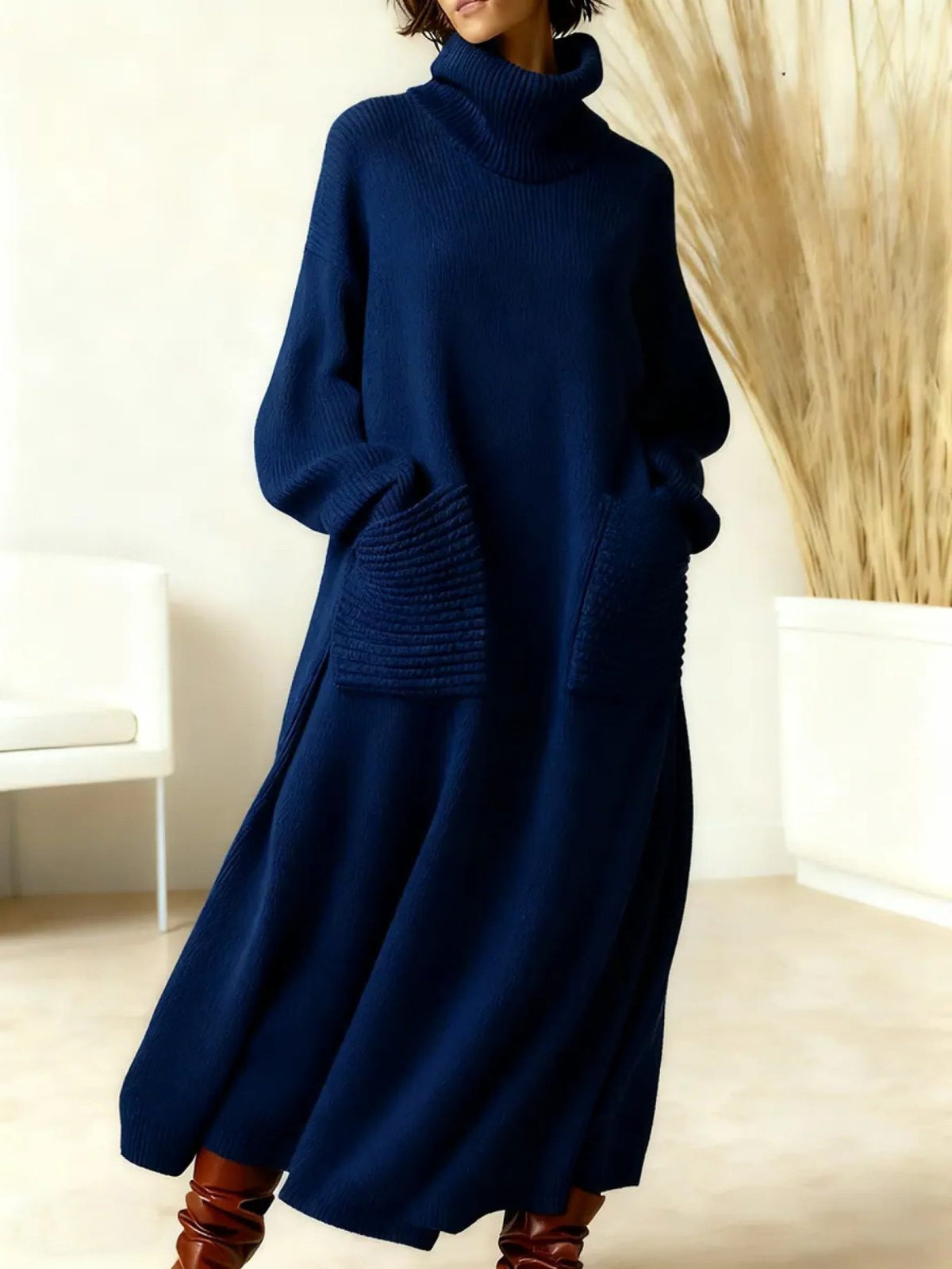 Strickkleid mit Rippstruktur und Rollkragen für Damen