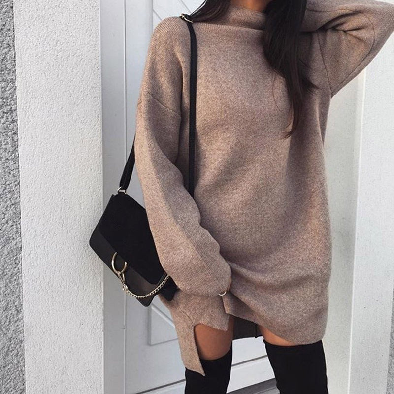 Strickkleid mit Stehkragen und Seitenschlitz für Damen