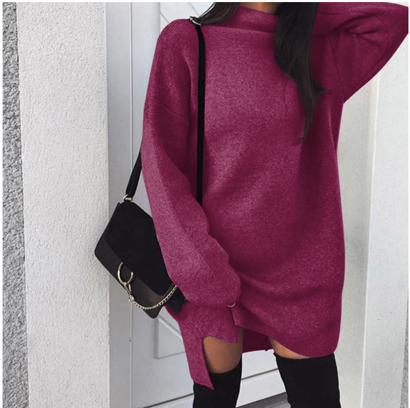 Strickkleid mit Stehkragen und Seitenschlitz für Damen