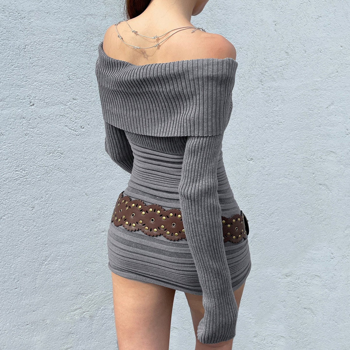 Strickkleid mit Umschlagkragen und Langarm für Damen