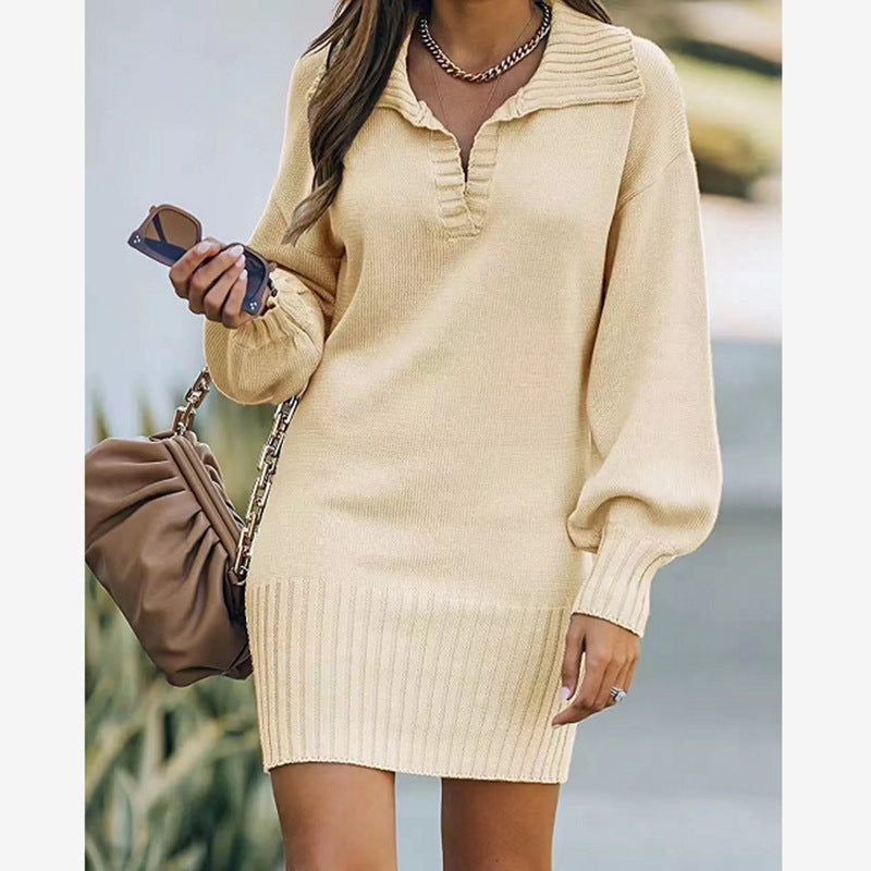 Strickkleid mit V-Ausschnitt und Rippbund für Damen