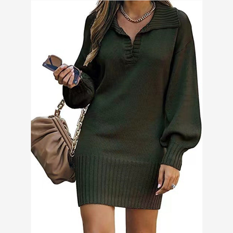 Strickkleid mit V-Ausschnitt und Rippbund für Damen
