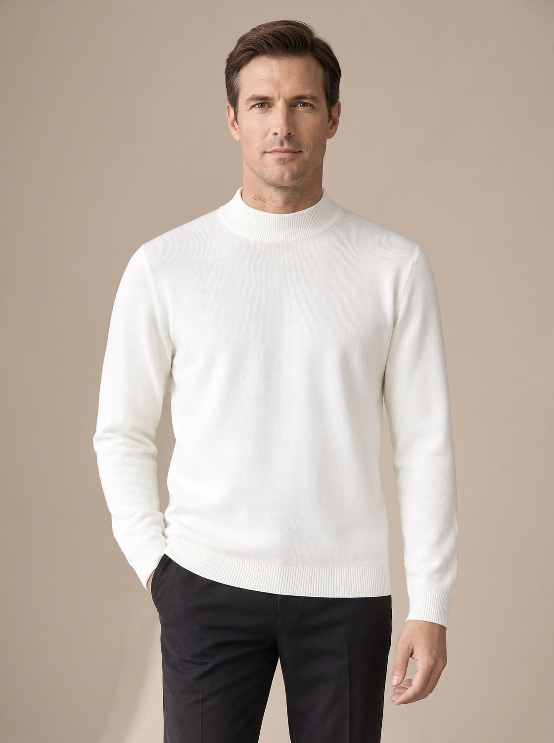 Strickpullover Herren aus Baumwollmischung, Slim Fit mit Stehkragen
