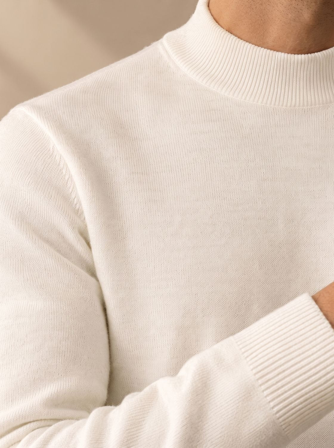 Strickpullover Herren aus Baumwollmischung, Slim Fit mit Stehkragen
