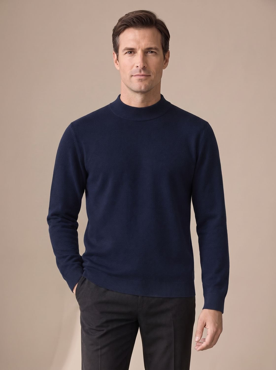 Strickpullover Herren aus Baumwollmischung, Slim Fit mit Stehkragen