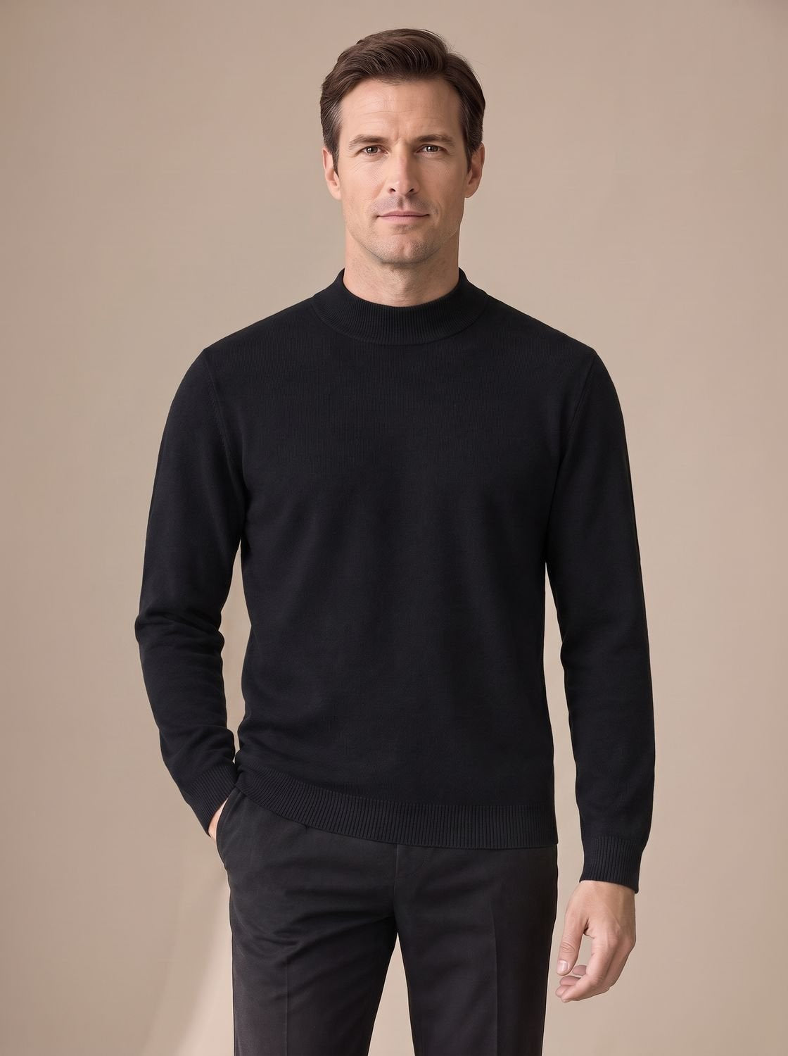 Strickpullover Herren aus Baumwollmischung, Slim Fit mit Stehkragen