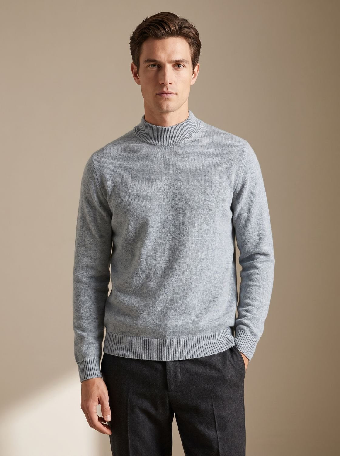 Strickpullover Herren aus Baumwollmischung, Slim Fit mit Stehkragen