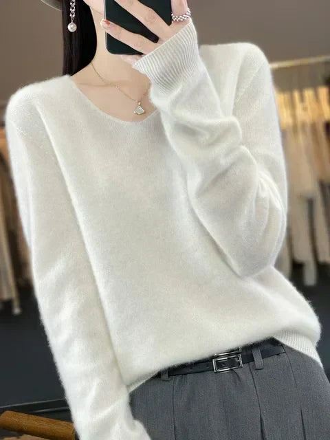 Strickpullover Pullis Damen locker geschnitten mit V-Ausschnitt