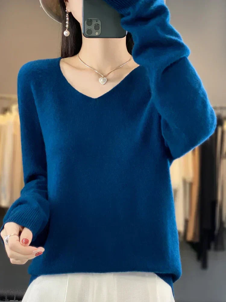 Strickpullover Pullis Damen locker geschnitten mit V-Ausschnitt
