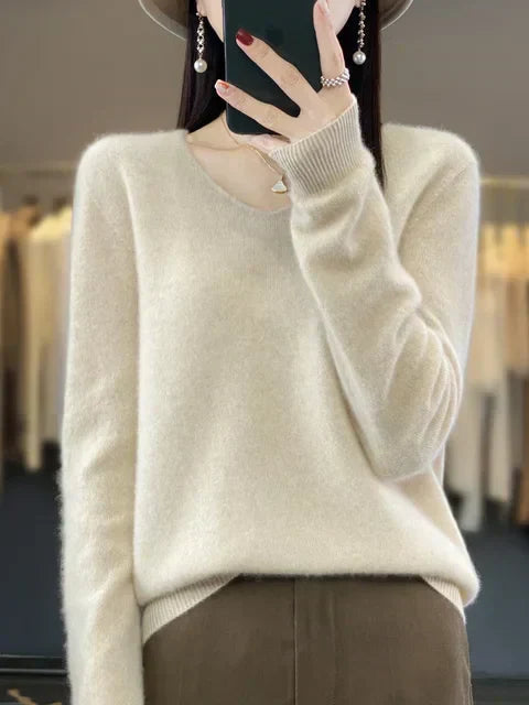 Strickpullover Pullis Damen locker geschnitten mit V-Ausschnitt