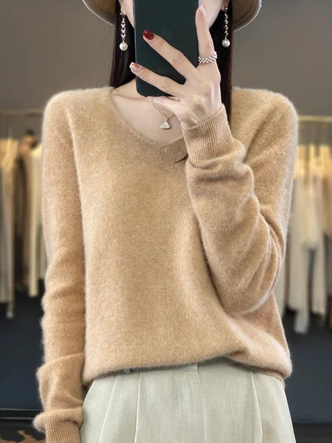 Strickpullover Pullis Damen locker geschnitten mit V-Ausschnitt