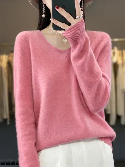 Strickpullover Pullis Damen locker geschnitten mit V-Ausschnitt