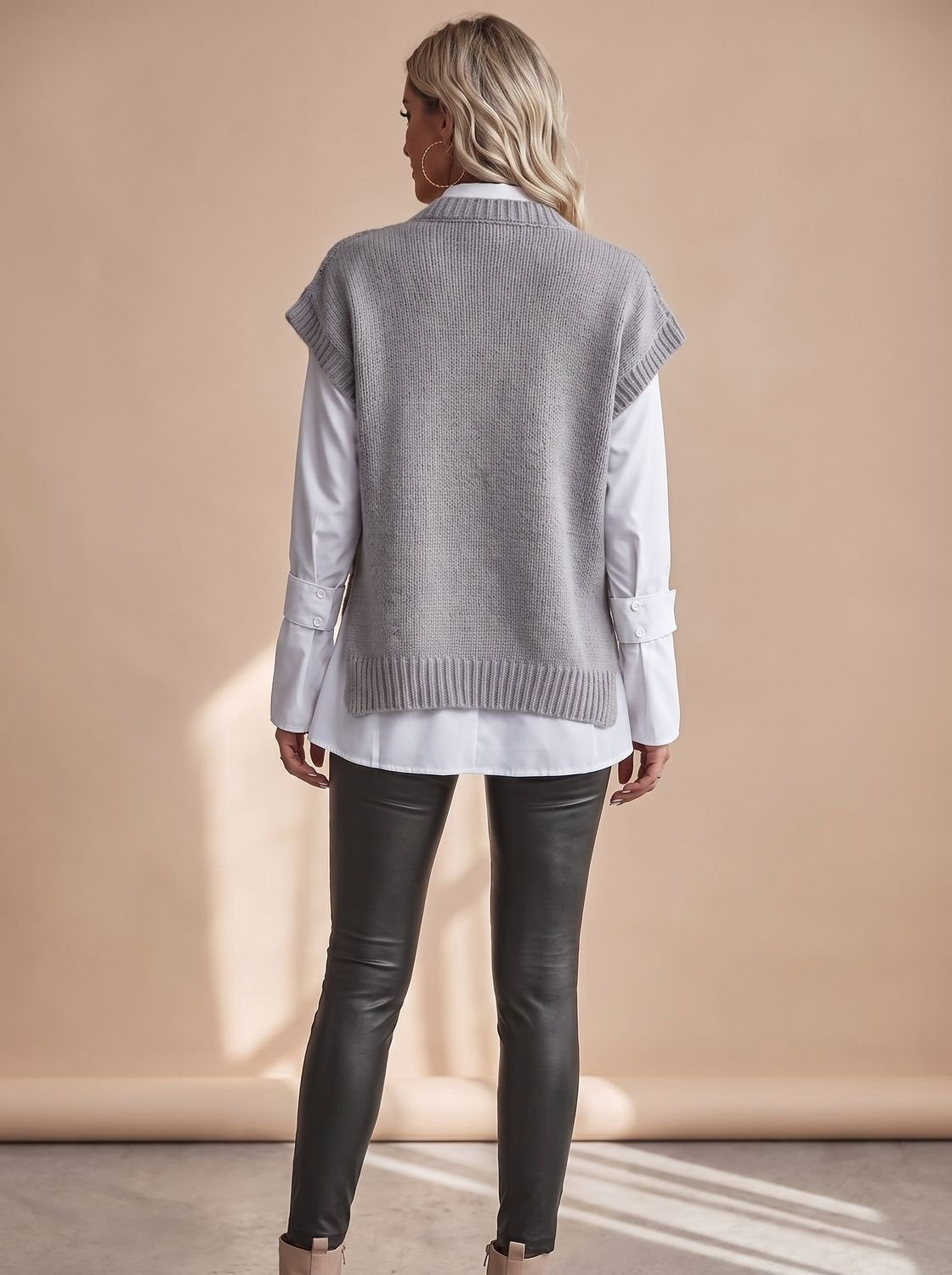 Strickweste Damen locker geschnitten mit Zopfmuster, Pullunder