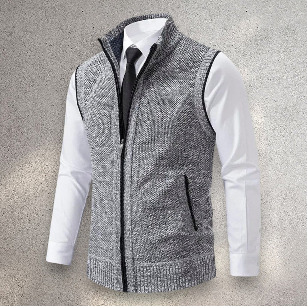 Bayer Modehaus - Herren Strickweste mit Stehkragen und Reißverschluss, Melange in Grau