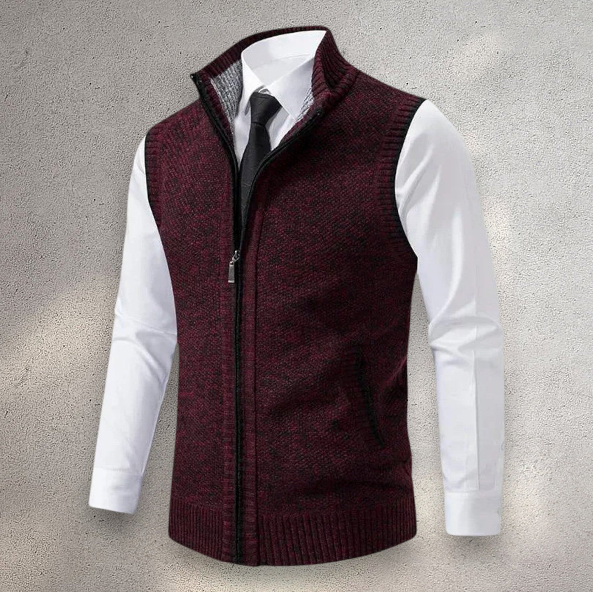 Bayer Modehaus - Herren Strickweste mit Stehkragen und Reißverschluss, Melange in Rot
